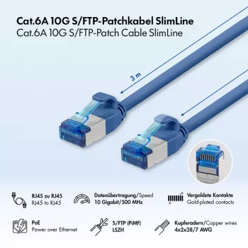 Cabo de patch LogiLink SlimLine Cat.6A S/FTP LSZH, azul, 3 m