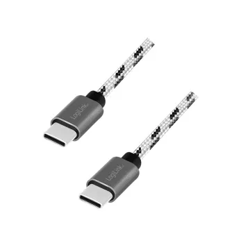 Conjunto de 3 cabos LogiLink USB 2.0 Type-C, C/M para C/M, alumínio, nylon, branco/preto