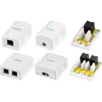 Tomada de superfície LogiLink Cat.6A, 2x RJ45, branco (semelhante a RAL 9003), classe EA, blindada, 10G, 500MHz, LSA, ISO/IEC 11801