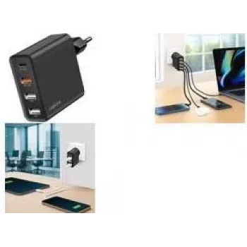 Carregador de parede USB GaN 48W LogiLink, 4 portas, 3x USB-A QC + 1x USB-C PD, ficha europeia, preto (PA0377)