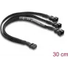 Cabo divisor de ventoinha Delock 1 x conector fêmea 4 pinos PWM para 2 x conector macho 4 pinos PWM (segundo com 3 pinos ocupados) manga trançada 30 cm preto