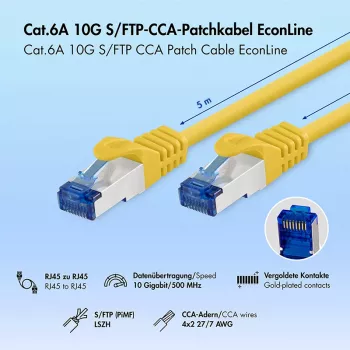 Cabo de rede LogiLink Cat.6A S/FTP LSZH, CCA, 5 m, amarelo, EconLine
