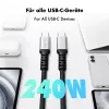 LogiLink Cabo USB 2.0 Type-C, C/M para C/M, 480 Mbps, 240W, Nylon, Metal, Preto/Prata, 1,5 m