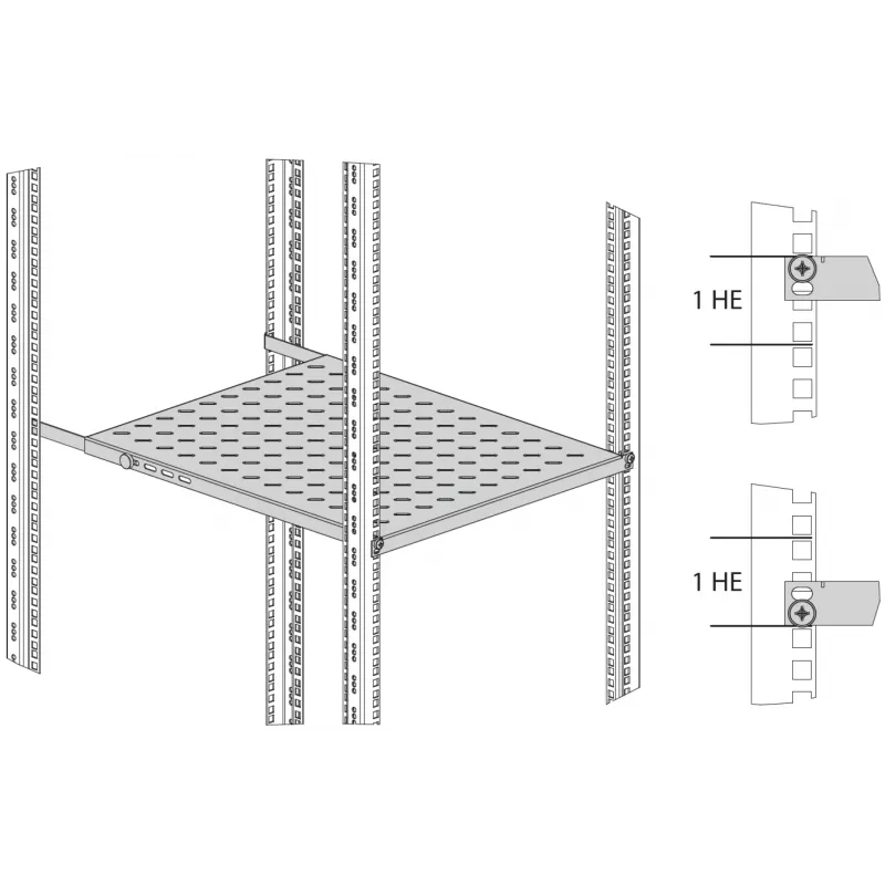 Prateleira de rack fixa EFB Elektronik 19 polegadas 0,5U, carga 70 kg, profundidade 750-850 mm, preto profundo (RAL 9005)