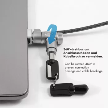 LogiLink NBS015 fechadura universal com chave para portáteis, ultrabooks, MacBook Pro e tablets – cabo de aço galvanizado, 2 m, preto/prateado