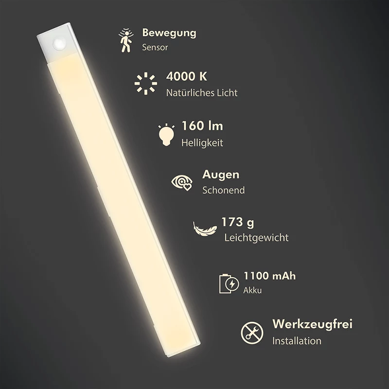 LogiLink Luz LED para debaixo do armário, ultrafina, sensor PIR, 400mm, 160lm