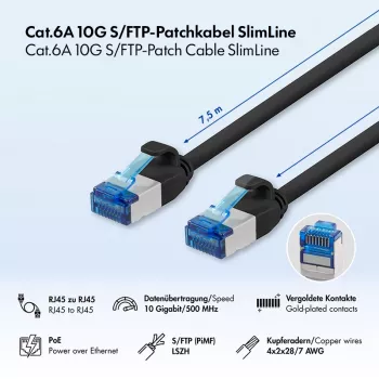 LogiLink cabo de rede SlimLine S/FTP LSZH Cat.6A, 7,5 m, preto