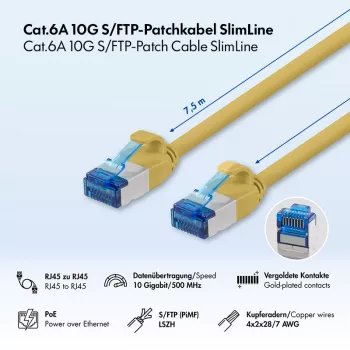LogiLink cabo de rede Slim S/FTP LSZH Cat.6A, amarelo, 7,5 m