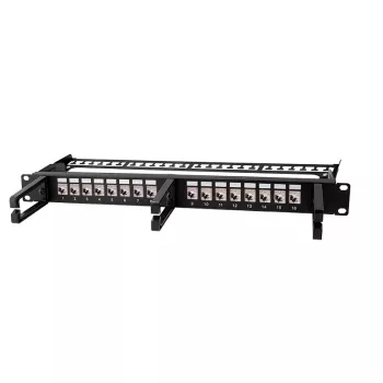 LOGILINK patch panel modular keystone Cat.6A de 16 portas, 19/1U, com 3 anéis de cabos, preto