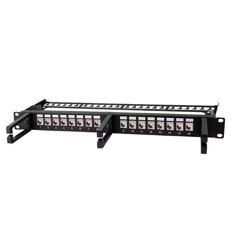 LOGILINK patch panel modular keystone Cat.6A de 16 portas, 19/1U, com 3 anéis de cabos, preto