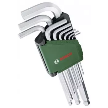 BOSCH conjunto de 9 chaves Allen com chaves em L codificadas por cores, ponta esférica e função de retenção, métrico 1,5-10 mm, superfície BlackLaser, suporte com clipe