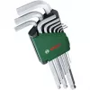 BOSCH conjunto de 9 chaves Allen com chaves em L codificadas por cores, ponta esférica e função de retenção, métrico 1,5-10 mm, superfície BlackLaser, suporte com clipe