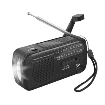 LogiLink rádio a manivela Dynamo com painel solar, AM/FM, função de carregamento USB-C, lanterna LED, alarme SOS, powerbank, preto