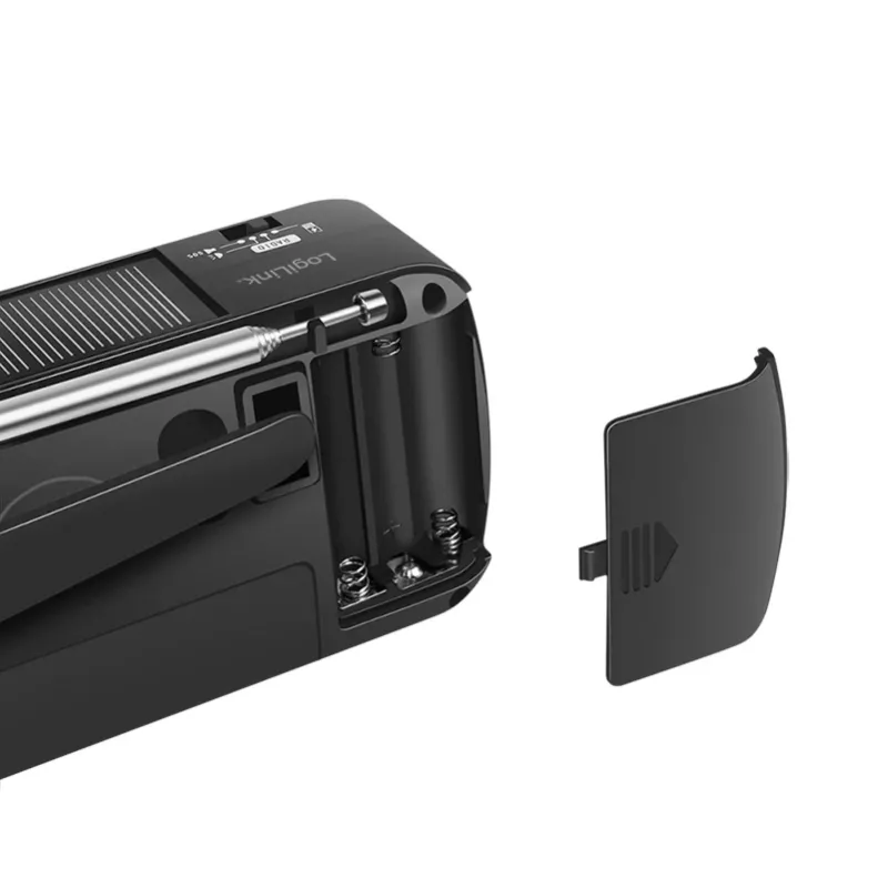 LogiLink rádio a manivela Dynamo com painel solar, AM/FM, função de carregamento USB-C, lanterna LED, alarme SOS, powerbank, preto