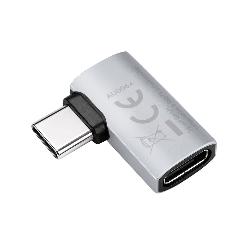Adaptador LogiLink USB4 Type-C 90°, C/M para C/F, 40 Gbit/s, 240W, 8K/60Hz, alumínio, prateado