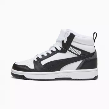 Sapatilhas Puma Rebound V6 Mid para criança branco preto 393831 01 tamanho 38