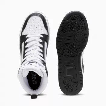 Sapatilhas Puma Rebound V6 Mid para criança branco preto 393831 01 tamanho 38