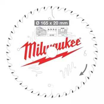 Lâmina de serra circular Milwaukee 160 mm x 20 mm furo 48T TCT madeira Clean Cut CSB P W