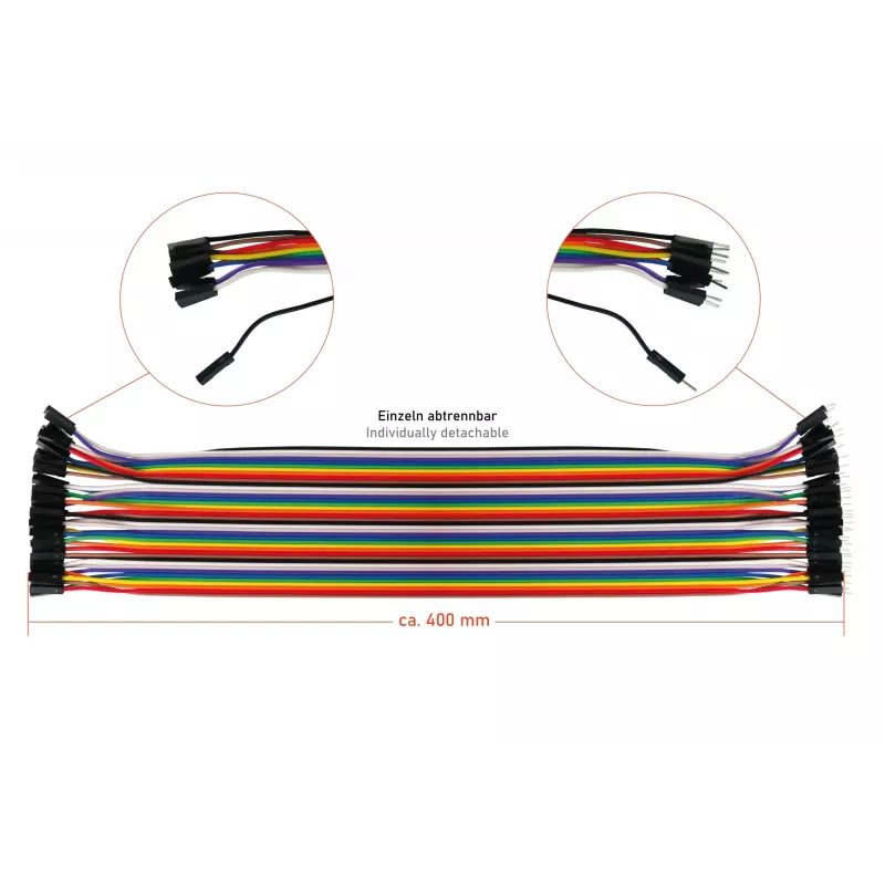 Kabelmeister conjunto de fios jumper de 40 pinos, 3 fitas (macho-macho, fêmea-fêmea, macho-fêmea), 20 cm, 24 AWG, cores arco-íris, para Arduino, Raspberry Pi, breadboard