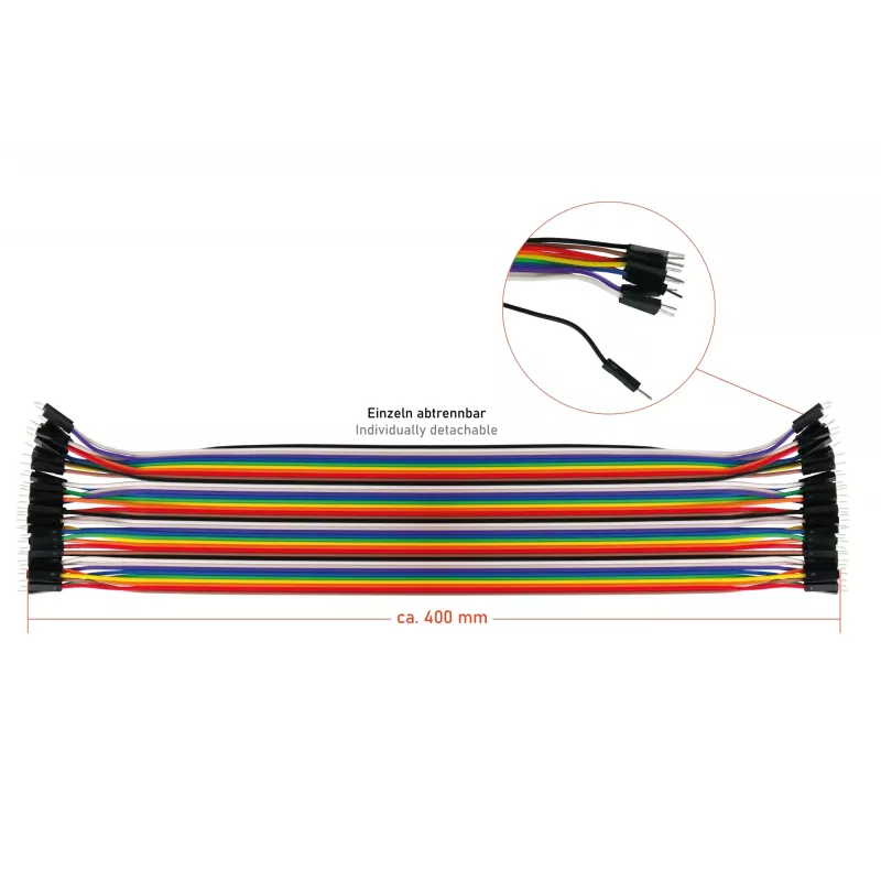 Kabelmeister conjunto de fios jumper de 40 pinos, 3 fitas (macho-macho, fêmea-fêmea, macho-fêmea), 20 cm, 24 AWG, cores arco-íris, para Arduino, Raspberry Pi, breadboard