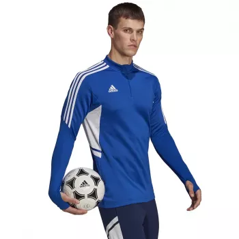 Sweatshirt de treino adidas Condivo 22 Homem 1/2 fecho de correr Azul-Branco HA6271