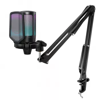 Microfone condensador de estúdio FIFINE A6T AMPLIGAME USB RGB - preto