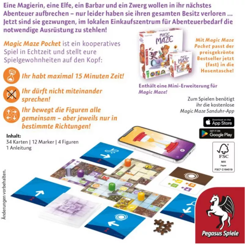 PEGASUS Magic Maze Pocket jogo de labirinto cooperativo em tempo real, 1-4 jogadores, a partir de 8 anos, 15 minutos