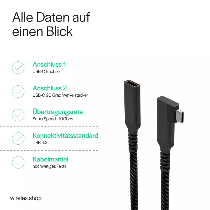 Cabo de extensão USB-C ShiverPeaks USB-C/C 3.2 PD 90° - cabo - digital/dados