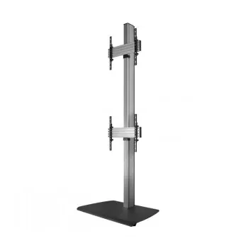 B-TECH AV SYSTEM X - Suporte de chão universal para dois ecrãs planos empilhados (VESA 600 x 400) - 2,4 m, Preto