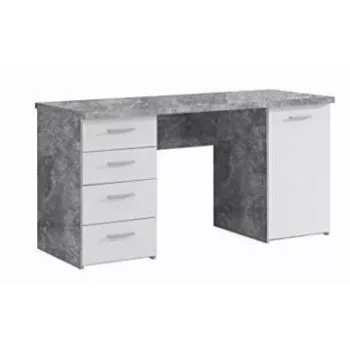 MT926-C264 secretária com efeito betão e estrutura em aço branco, 120x60x75 cm
