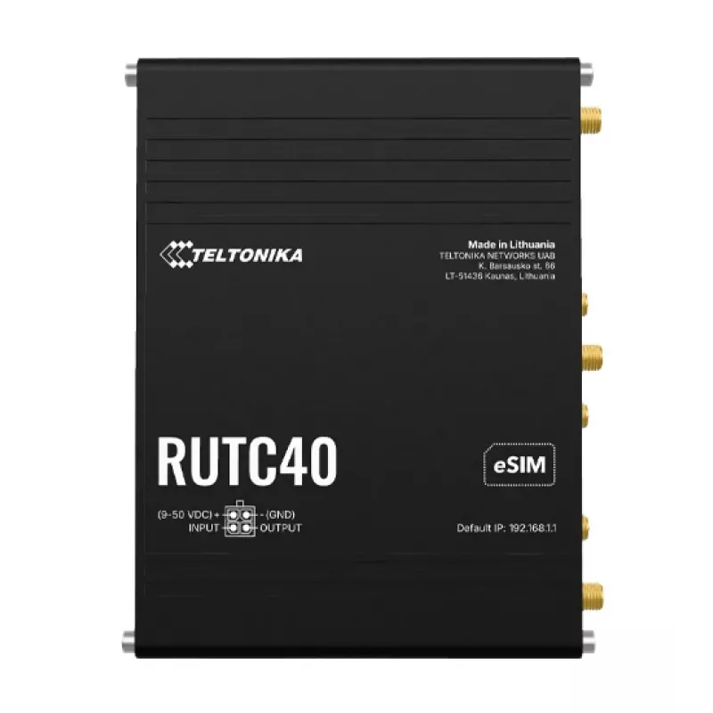 Teltonika Networks RUTC40 router industrial 4G LTE Cat 6 Dual-Band Wi-Fi 5 Gigabit com Dual-SIM, GNSS, fonte de alimentação UK