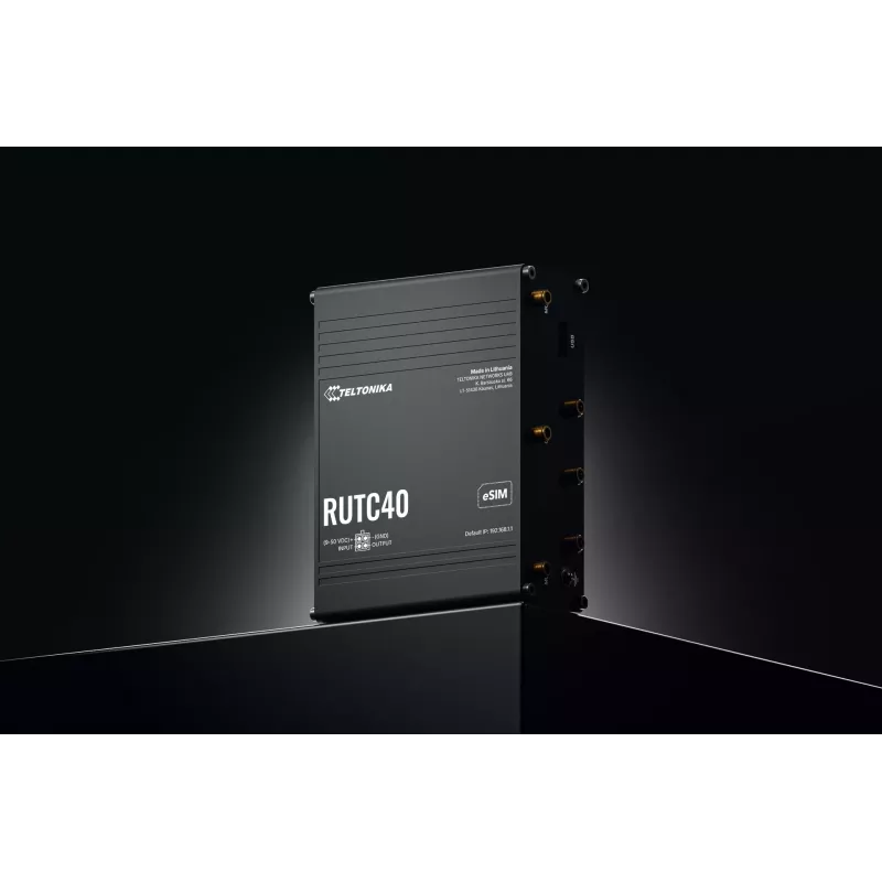 Teltonika Networks RUTC40 router industrial 4G LTE Cat 6 Dual-Band Wi-Fi 5 Gigabit com Dual-SIM, GNSS, fonte de alimentação UK