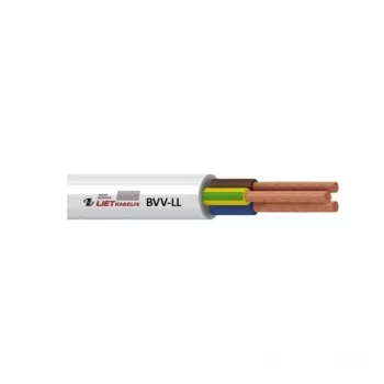 Cabo elétrico BVV-LL 2x1 mm² com isolamento de PVC branco, rolo de 50 m