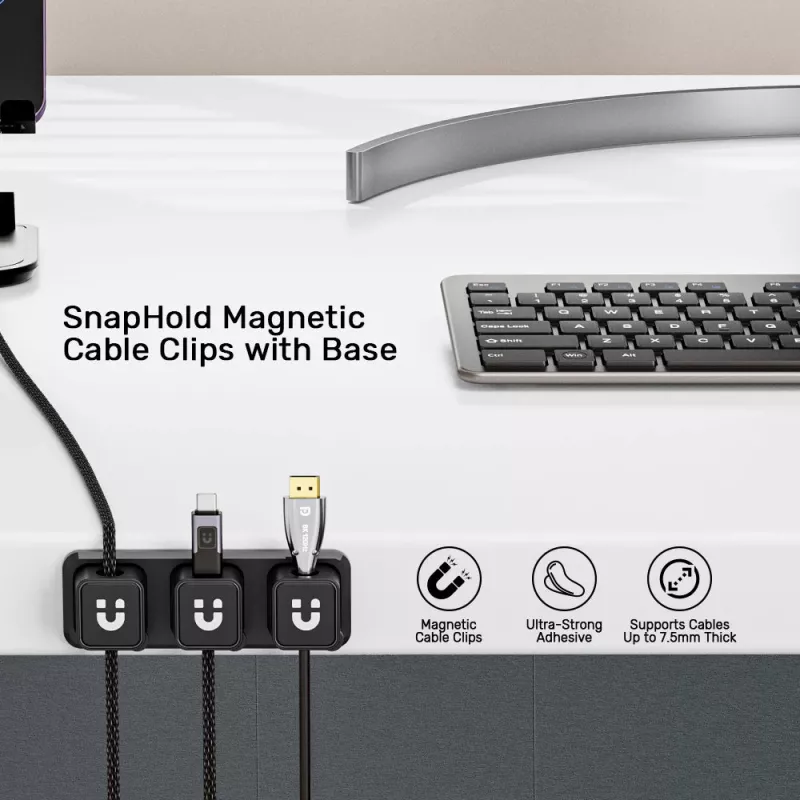 Organizador de cabos magnético para secretária UNITEK SnapHold (conjunto de 3+1), preto