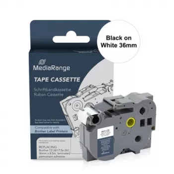 MediaRange MRBTZ261 cassete de fita de etiquetas laminada 36mm preto sobre branco para Brother P-Touch