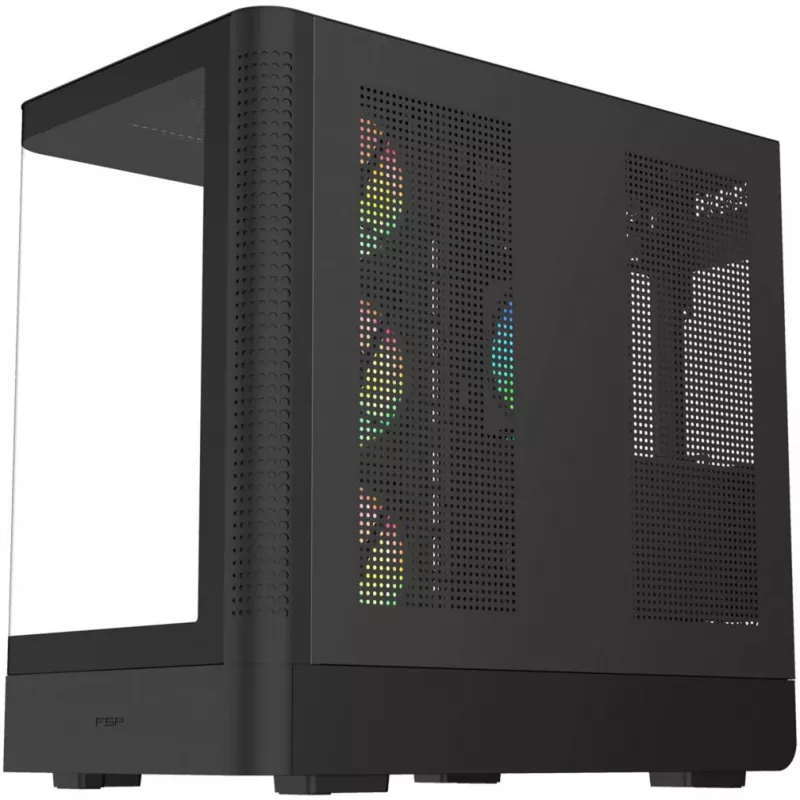 Caixa mid-tower Fortron M581, preta, vidro temperado panorâmico, 4 ventoinhas ARGB