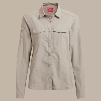 Camisa de viagem Craghoppers NosiLife Adventure LS Shirt III mulher - Soft Mushroom