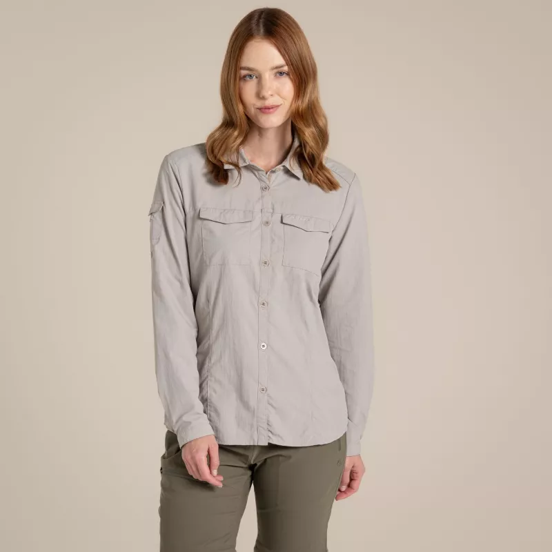 Camisa de viagem Craghoppers NosiLife Adventure LS Shirt III mulher - Soft Mushroom