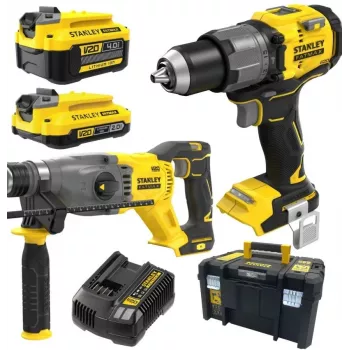 Conjunto de berbequim de impacto e chave de impacto a bateria STANLEY V20 18V com baterias 4.0Ah e 2.0Ah