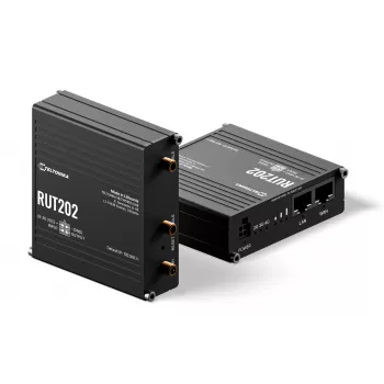 Teltonika Networks RUT202 router 4G LTE Wi-Fi, Dual-SIM, 2x Ethernet, montagem em calha DIN/parede, alumínio