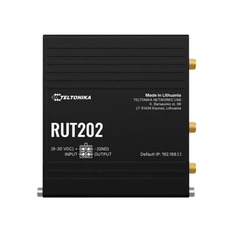 Teltonika Networks RUT202 router 4G LTE Wi-Fi, Dual-SIM, 2x Ethernet, montagem em calha DIN/parede, alumínio