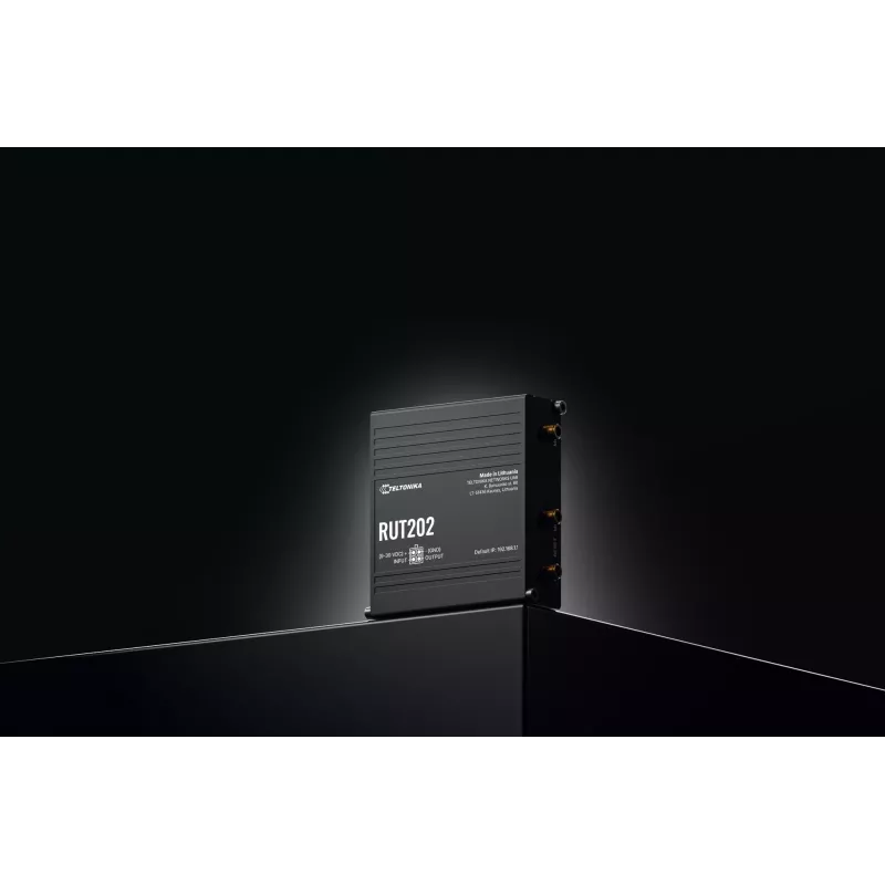 Teltonika Networks RUT202 router 4G LTE Wi-Fi, Dual-SIM, 2x Ethernet, montagem em calha DIN/parede, alumínio
