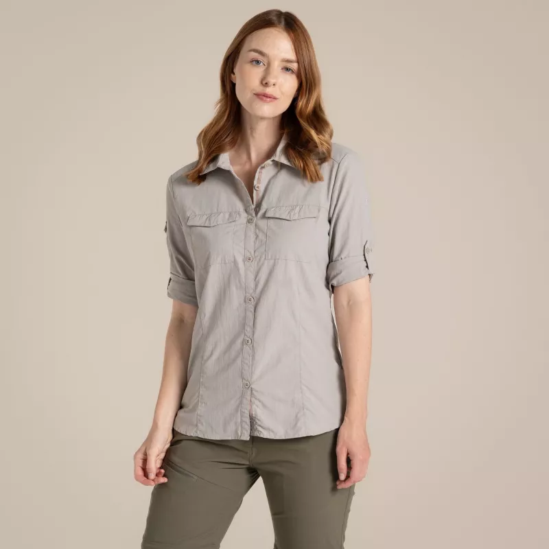 Craghoppers NosiLife Adventure LS Shirt III mulher camisa de viagem - Soft Mushroom, XS