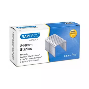 Agrafos Rapesco S24807Z3 24/8 de aço galvanizado - pack de 5000, comprimento da perna 8 mm, prateado