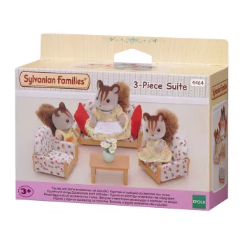 EPOCH Sylvanian Families conjunto de três peças - mobiliário de sala com sofá, poltronas, mesa e almofadas