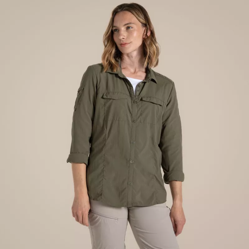 Craghoppers NosiLife Adventure LS Shirt III camisa de manga comprida para mulher com proteção contra insetos, Wild Olive, tamanho M