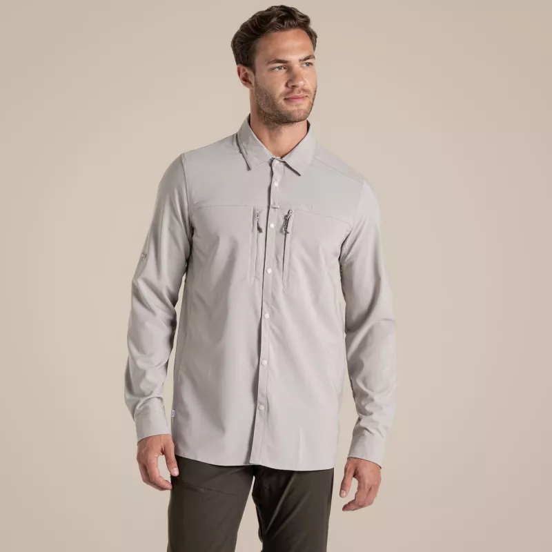 Craghoppers NosiLife Pro camisa de manga comprida V - camisa de viagem para homem, pergaminho, tamanho L