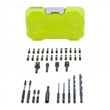 RYOBI conjunto de 38 peças de brocas e pontas de aparafusar com brocas HSS, pedra e madeira e pontas S2 em estojo