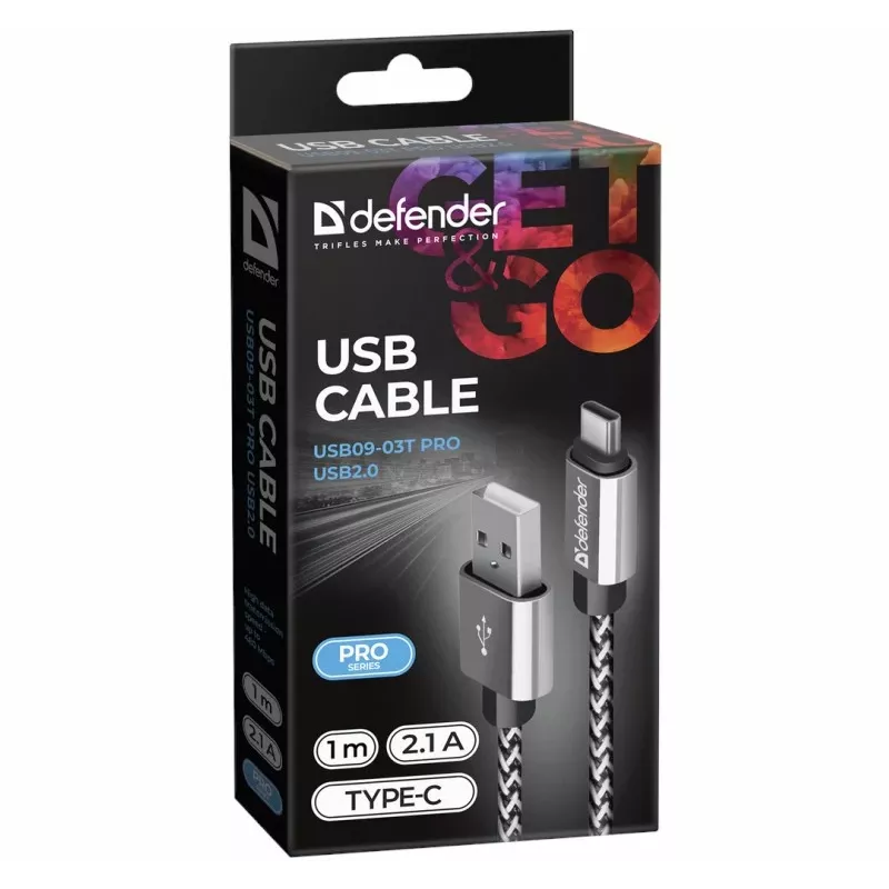 Defender Cabo USB-A para USB-C 1,0 m 2,1 A branco