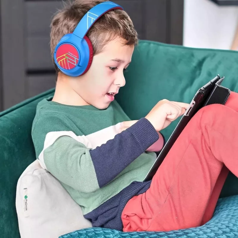 PowerLocus Bobo Kids auscultadores sem fios, LED, AUX, azul/vermelho